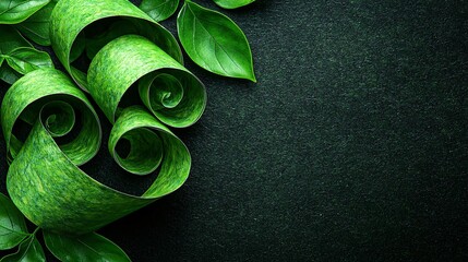 Canvas Print - Green leaves swirl on dark background.  Nature design for health