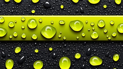 Canvas Print - Lime green stripe with water drops on dark surface