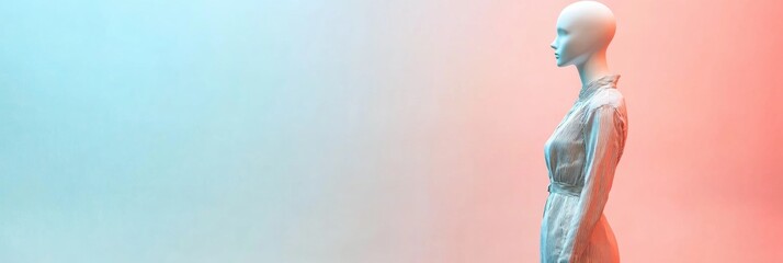 Leinwandbilder - Stylish mannequin in modern outfit against pastel background with space for creative text display. Generative AI