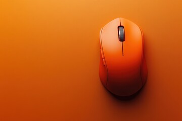 Fototapete - Top view showcases an orange computer mouse on a solid orange background, creating a minimalist aesthetic that's perfect for tech enthusiasts
