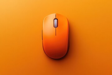Fototapete - Bright orange computer mouse rests on an empty orange surface, showcasing a sleek design suitable for workspace organization or branding