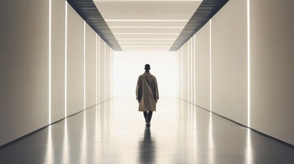 Fototapete - Minimalist runway with monochromatic design and soft lighting in an artistic gallery space. Generative AI