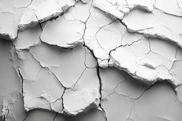 Poster - This close-up image showcases cracked and peeling white paint, revealing the texture and detail of deteriorating walls that tell a story of age.