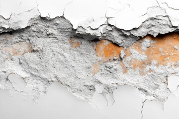 Poster - This image showcases a textured wall with peeling paint and exposed materials, highlighting the intricate details of wear and age in building structures.