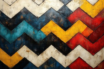 Leinwandbilder - This vibrant abstract pattern features bold zigzag shapes in various colors, creating a dynamic and visually engaging background for design projects.