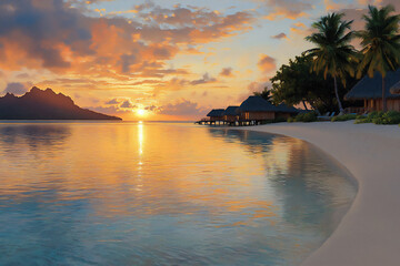 Wall Mural -  bora bora sunset beach club