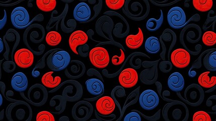 Poster - Abstract Red Blue Swirls Circular Pattern Design