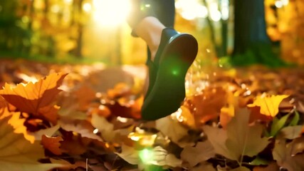 Wall Mural - enjoying a peaceful walk in autumn leaves