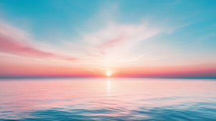 Wall Mural - Peaceful ocean at sunset with glowing pink clouds creating a serene atmosphere and a clean horizon line ideal for relaxation and contemplation