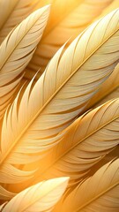 Poster - A close up of a feather with a yellow background. The feather is the main focus of the image