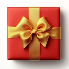 Wall Mural - A red gift box adorned with a golden ribbon, isolated on a transparent background