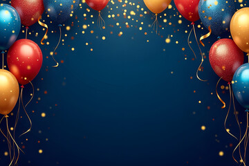 Wall Mural - vibrant navy blue and gold themed celebration with colorful balloons and glittering confetti, ideal 