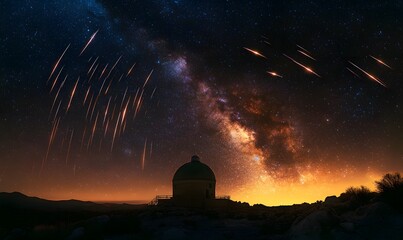Wall Mural - Stargazing at an observatory under a meteor shower and the Milky Way galaxy