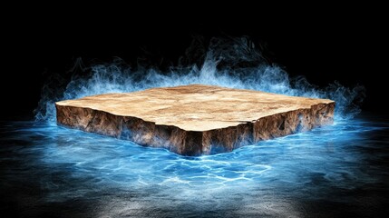 Poster - Stone Platform Floating on Ethereal Blue Water with Smoke