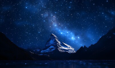 Wall Mural - Majestic Mountain Peak Under a Starry Night Sky with the Milky Way Glimmering Above