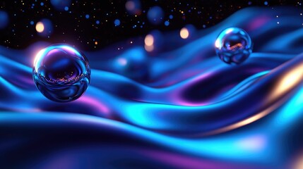 Poster - Flowing liquid surfaces with bubbles abstract environment digital art vibrant colors close-up view fluid dynamics