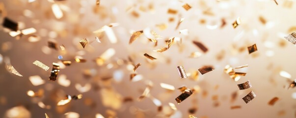 Poster - Golden confetti falling against soft blurred background