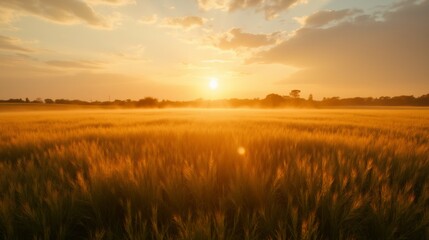 Wall Mural - Golden Sunrise Over Beautiful Meadow with Gentle Breezes and Light