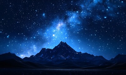 Wall Mural - Night sky over dark mountains with twinkling stars and galaxy illustration
