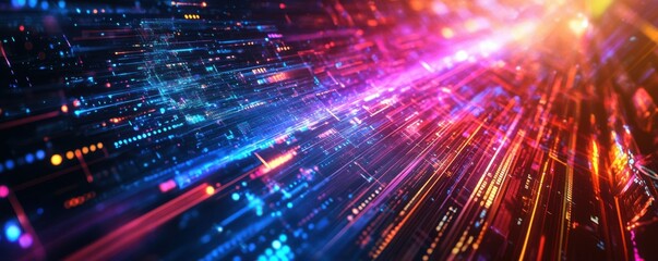 Poster - Futuristic neon lights with dynamic digital data streams in vivid colors