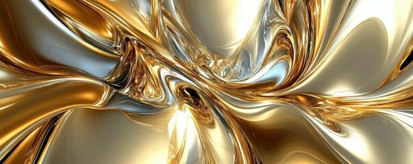 Poster - Abstract gold and silver metallic swirls creating dynamic visual patterns in motion