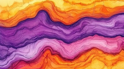 Poster - Abstract Swirling Paint Hues of Purple Orange and Yellow