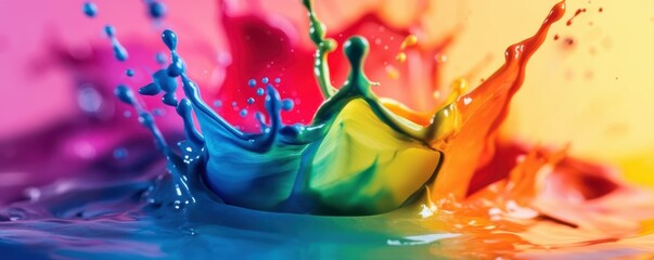 Poster - Colorful paint splash formation in vibrant rainbow hues