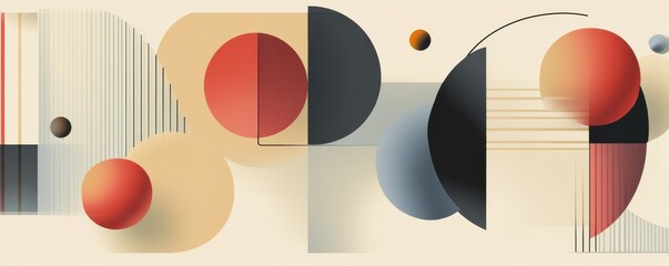 Poster - Geometric abstract composition with circles and lines in earthy tones