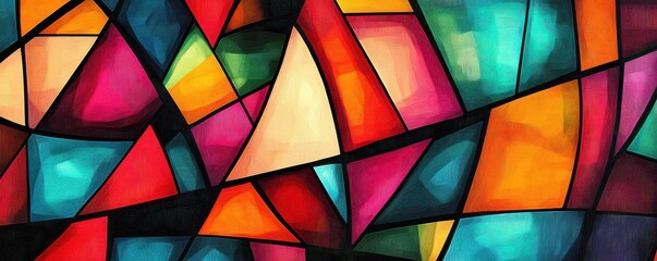 Poster - Vibrant abstract geometric design with multicolored shapes and lines