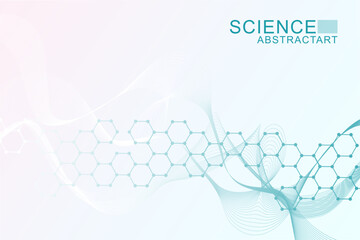 Poster - health care abstract background with lines, dots and hexagons. medical innovation banner template co