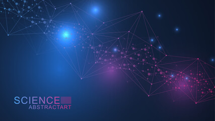 Leinwandbilder - Abstract technology connect background lines and dots with hexagons. Modern hexagons technology concept design background. Vector illustration.