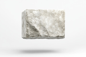 Poster - Floating block of textured stone rendered in a minimalist style against a light backdrop
