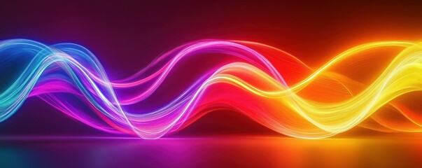 Poster - Vibrant colorful neon light waves in dynamic abstract motion