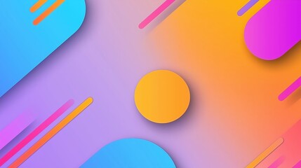 Poster - Minimalist digital backdrop with overlapping geometric forms, blending purple, blue, orange, and pink gradient tones in contemporary abstract composition