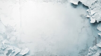 Poster - Weathered white paint peeling from light blue wall, revealing textured surface with expansive neutral background suitable for graphic design projects
