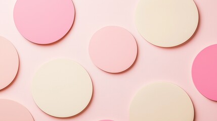 Poster - Pastel pink circles floating randomly, forming whimsical geometric pattern against vivid background with soft, delicate color palette