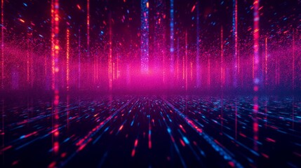 Poster - Vibrant Abstract Digital Landscape with Colorful Light Trails