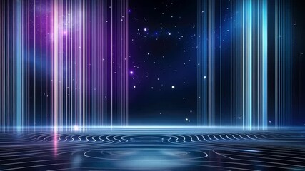 Poster - bright beams of light cascade downward in a tranquil cosmic setting, surrounded by stars and a smoot