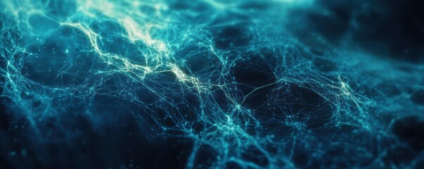 Leinwandbilder - Abstract neural network visualization with interconnected electric blue lines