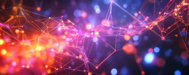 Leinwandbilder - Abstract network of glowing nodes and lines with vibrant colors in a digital space