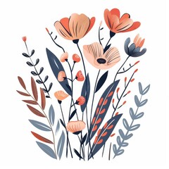 Wall Mural - A drawing of a bouquet of flowers with a blue and gray background