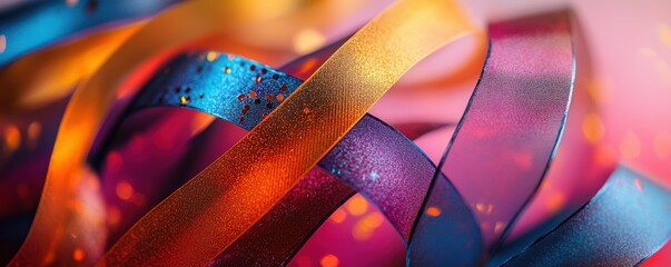 Poster - Vibrant intertwined ribbons with glitter on a colorful background