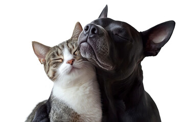 Fototapete - Dog and cat cuddling with cute and adorable expressions isolated on transparent background