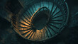 © Thiago - Dark spiral staircase, endless descent. Endless Staircases. Illustration