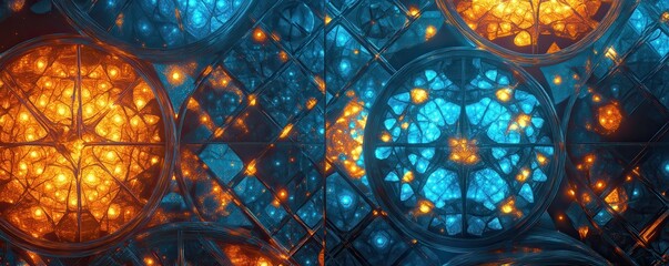 Poster - Abstract geometric pattern with vibrant orange and blue circular designs
