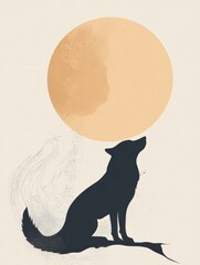 Poster - Wolf silhouette against full moon with space for text in a minimalist design. Generative AI