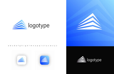 Aufkleber - Abstract layered pyramid modern house logo, symbolizing growth, stability, and innovation. Ideal for technology, finance, consulting, real estate, and corporate branding. Vector illustration