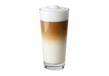 Layered Latte Macchiato in a Tall Clear Glass with Creamy Foam, Isolated on a Transparent Background