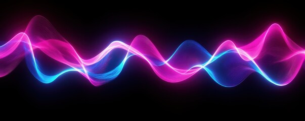 Poster - Vibrant neon light waves in motion on black background