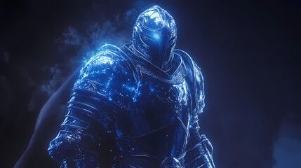 Poster - Epic knight in full armor isolated on a luminescent high-quality with a majestic and heroic presence. Ethereal Armor. Illustration